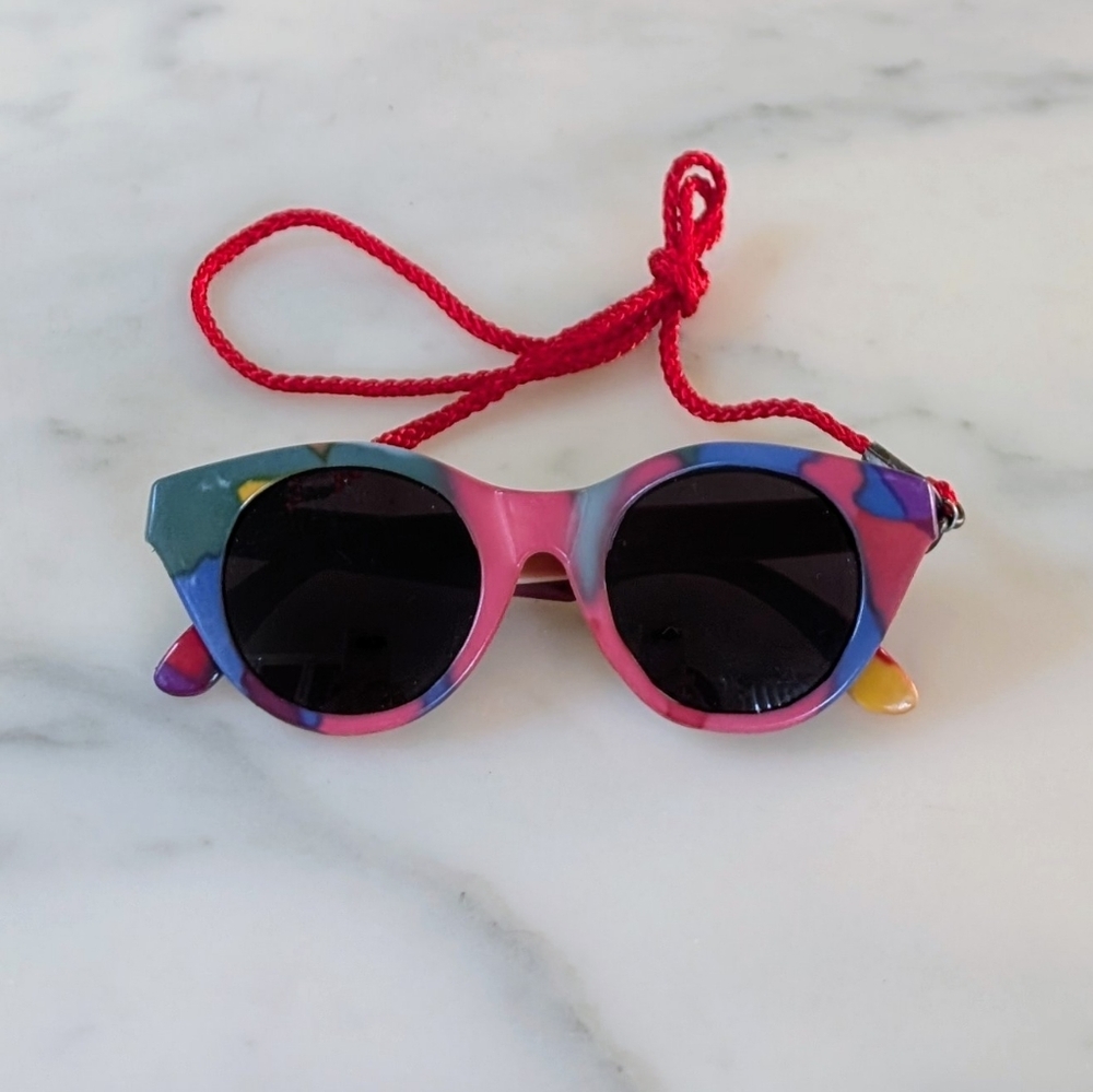 RARE FIND! Little Girl's Multicolor Cat-Eye Sunglasses with Red Cord.